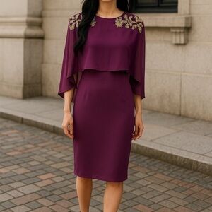 Betsy & Adam Embellished Cape Sheath Dress Size 6